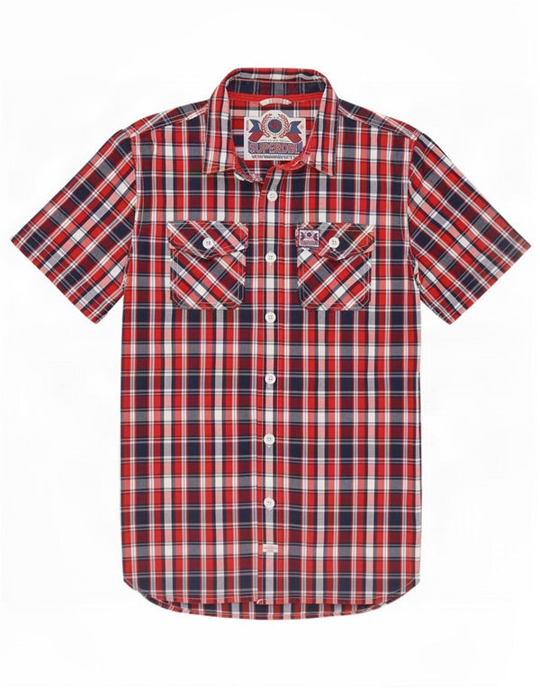 Superdry Herren-Kurzarmhemd aus mittelroter Karo-Baumwolle