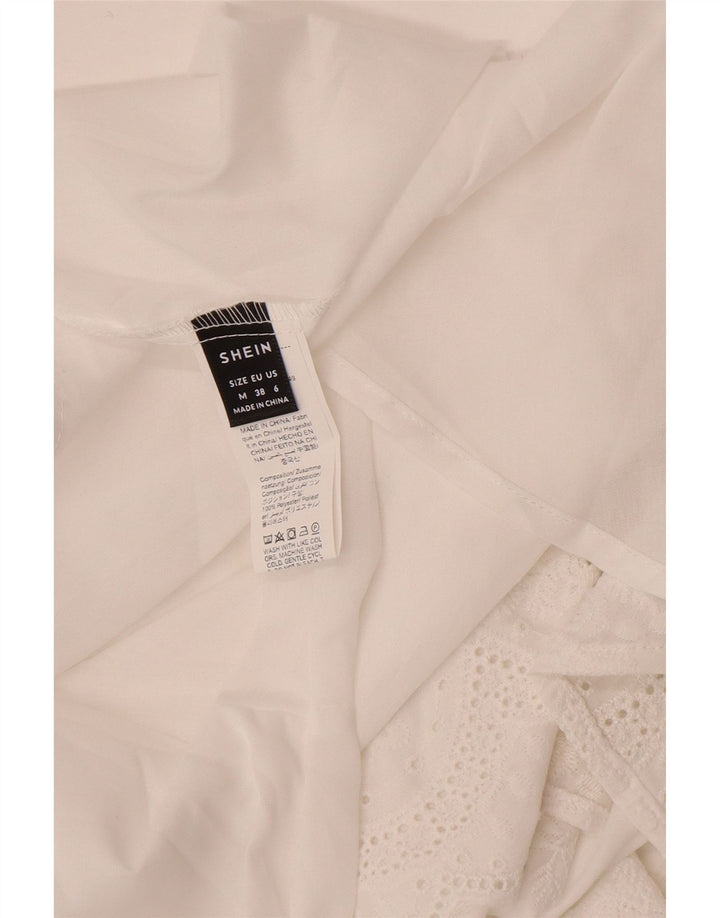 Kurzarm-Hemdbluse für Damen von Shein, UK 14, mittelweiß, geblümt, Polyester