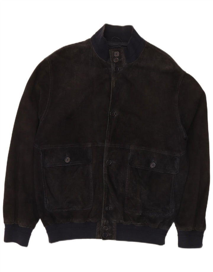 VINTAGE Herren Wildleder Bomberjacke IT 52 XL Marineblaues Leder