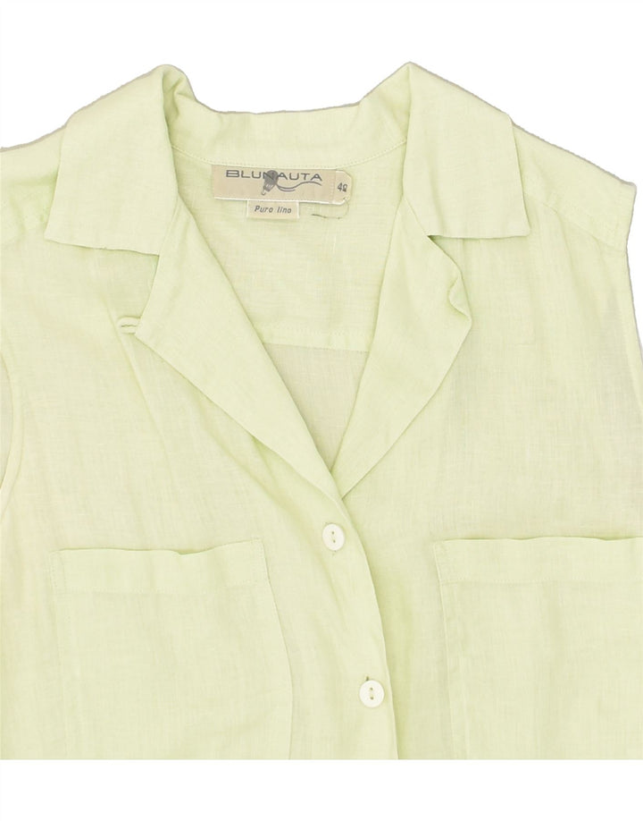 BLUNAUTA Womens Sleeveless Shirt IT 40 Small Green Linen | Vintage Blunauta | Thrift | Second-Hand Blunauta | Used Clothing | Messina Hembry 