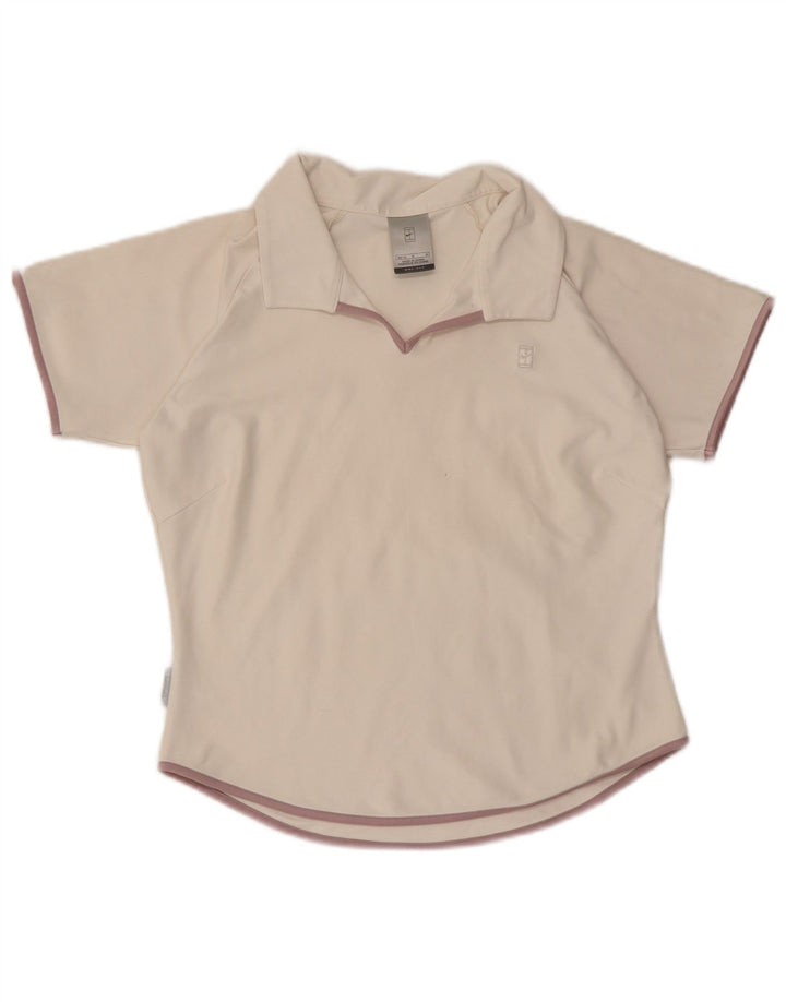 NIKE Damen Dri Fit Crop Poloshirt US 8/10 Mittelweißes Polyester