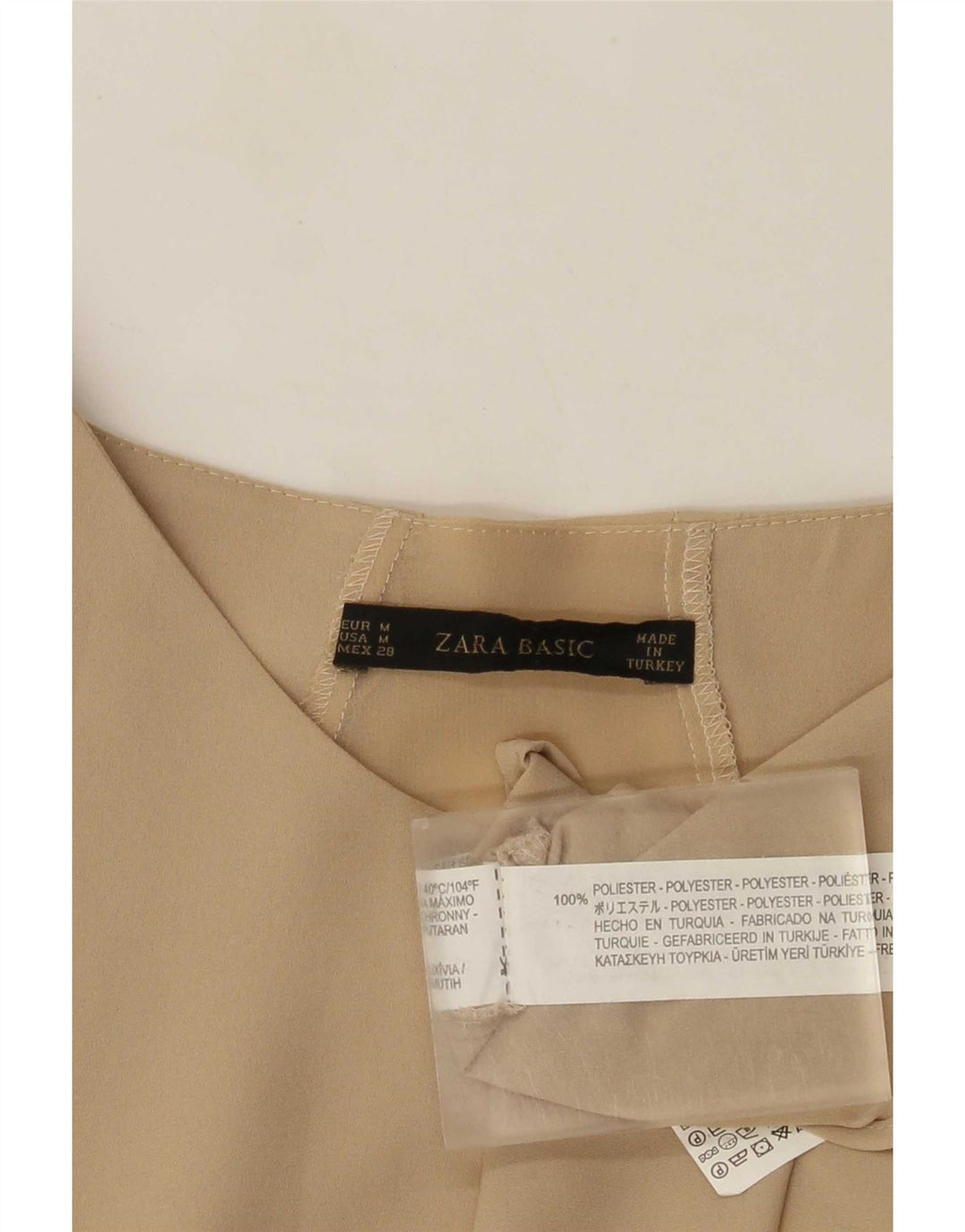 Zara Damen Langarm-Blusenoberteil UK 14 Medium Beige Polyester