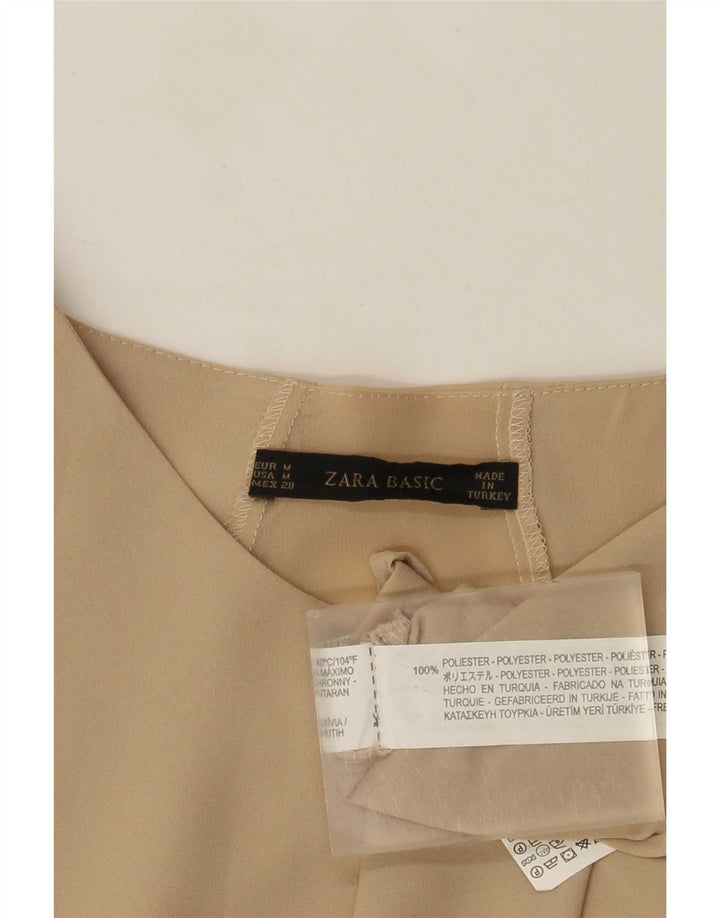Zara Damen Langarm-Blusenoberteil UK 14 Medium Beige Polyester