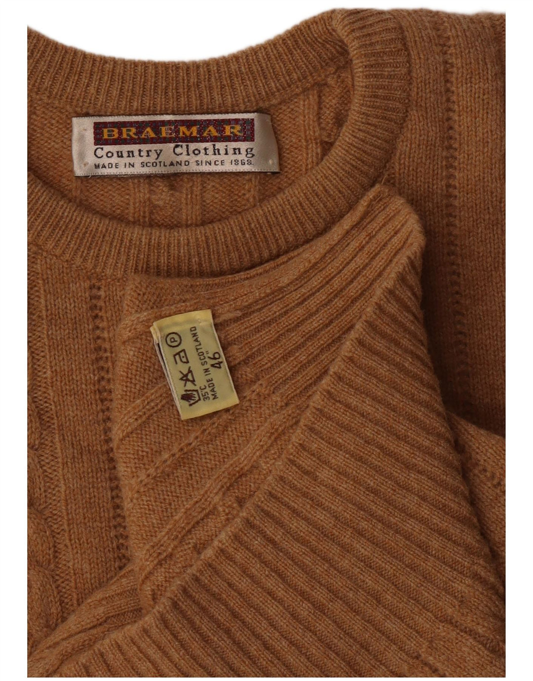 Braemar Herren-Pullover mit Rundhalsausschnitt, EU 46, XL, braune Lammwolle