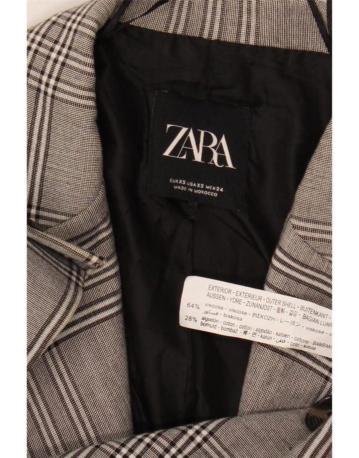 Zara Damen-Blazer mit 2 Knöpfen, übergroß, Gr. 6, XS, grau karierte Viskose