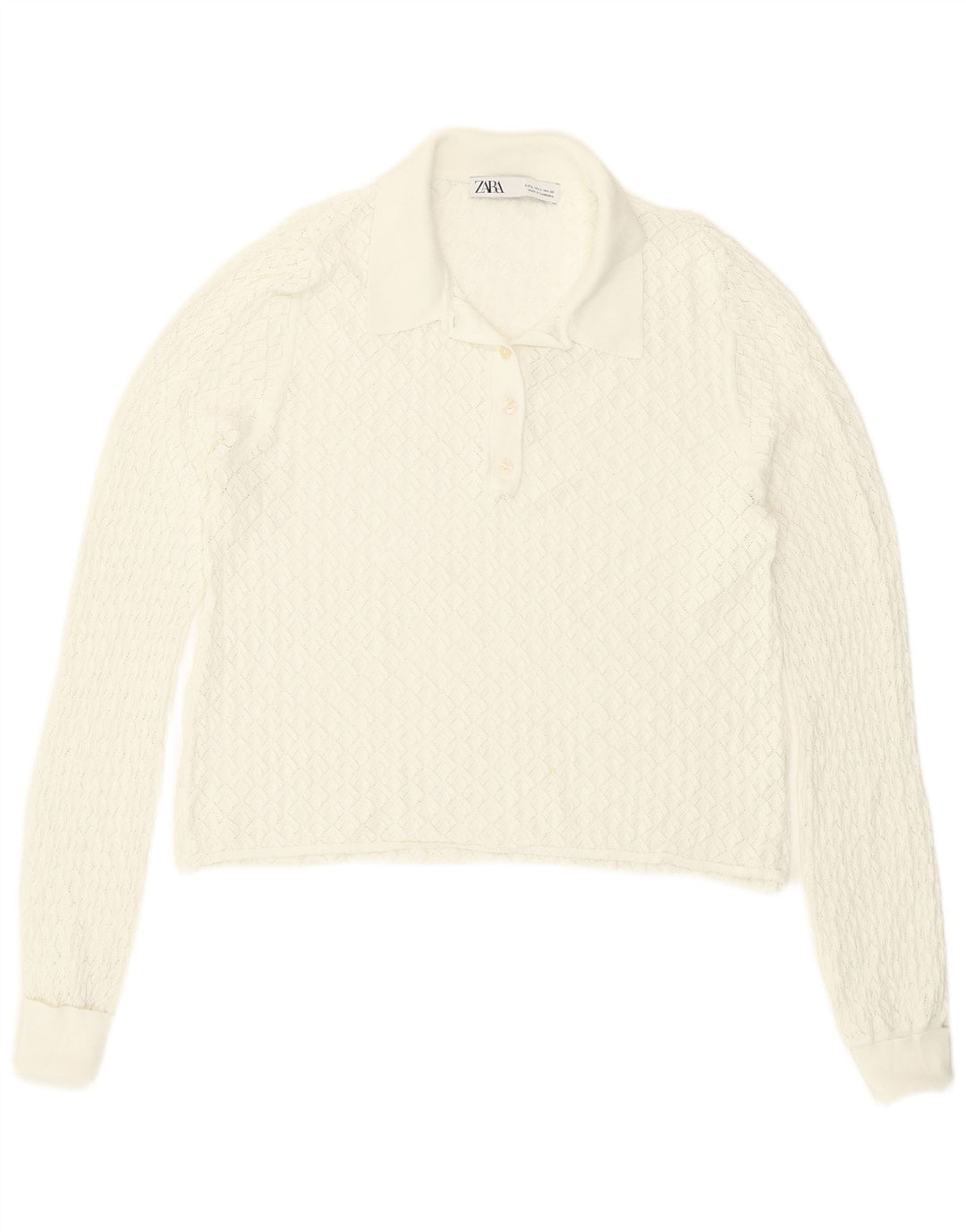 Zara Damen Durchsichtiges Crop Top Langarm UK 14 Large Weiß