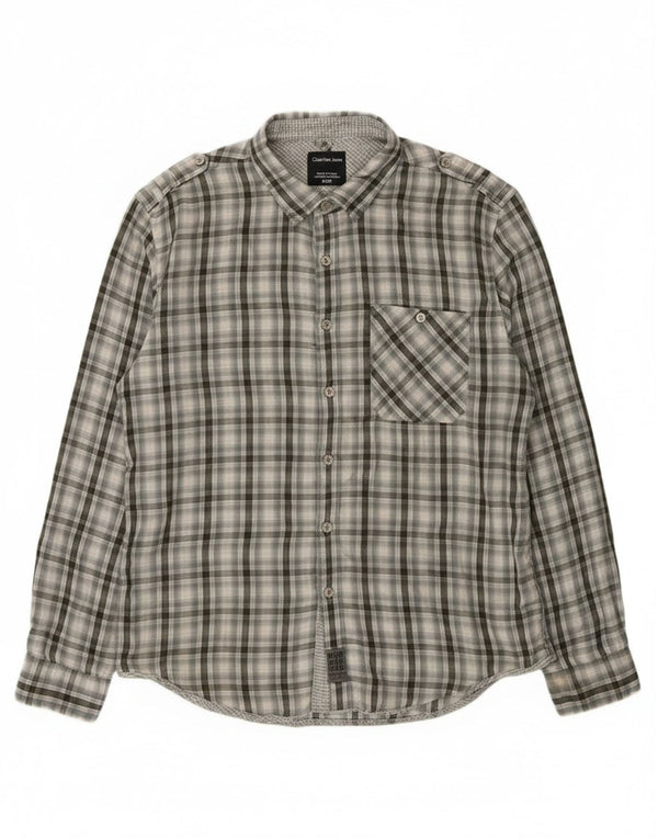 Calvin Klein Jeans Mens Military Shirt XL Grey Check Cotton