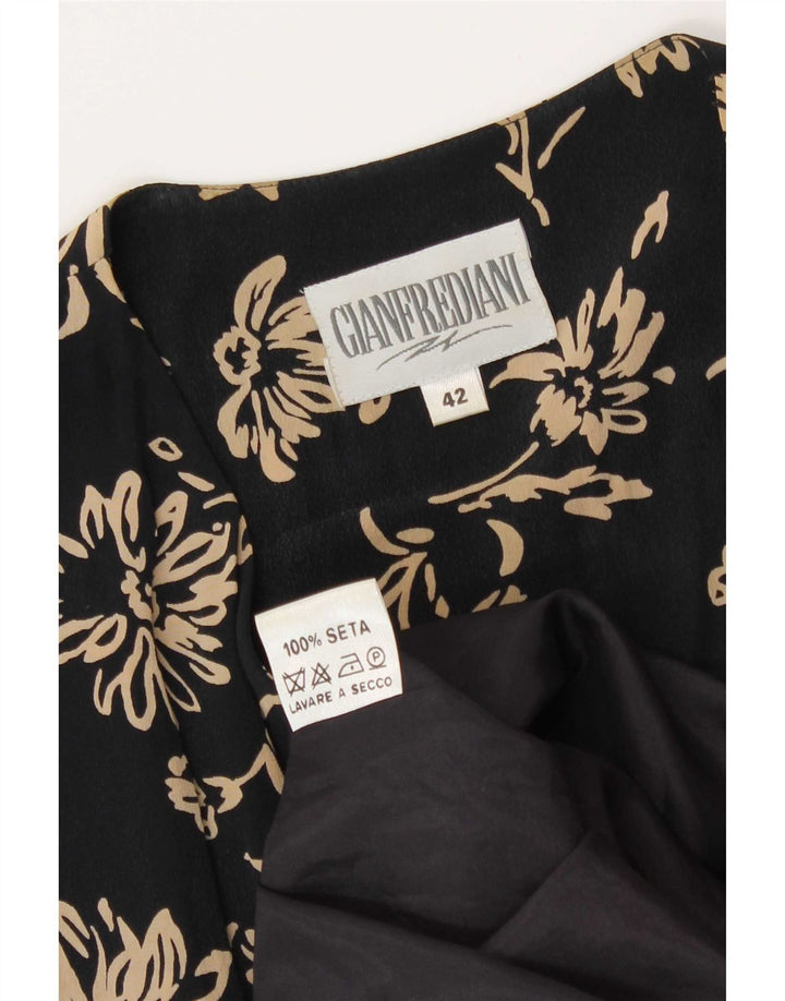 Gianfrediani Damen ärmelloses A-Linien-Kleid IT 42 Mittelschwarze Blumenseide