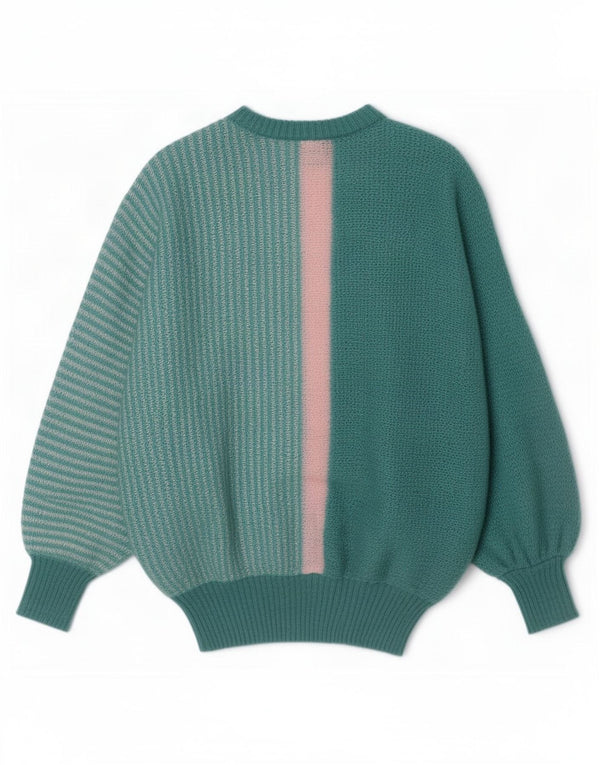 Vintage Damen Pullover mit Rundhalsausschnitt UK 18 XL Türkis Farbblock