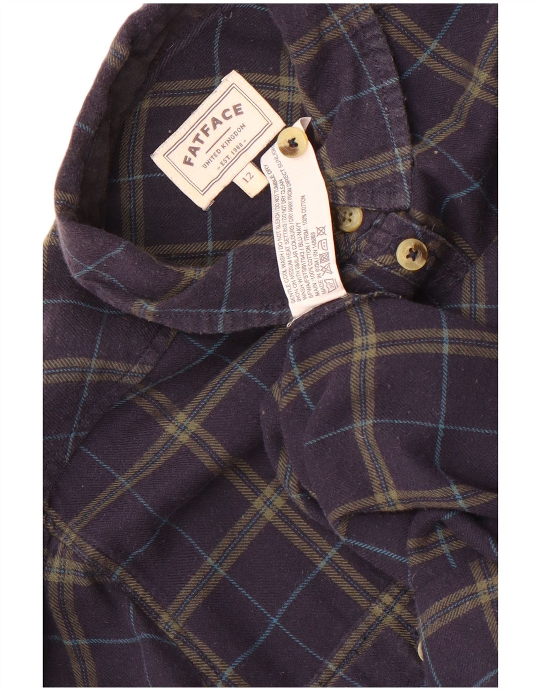 Fat Face Damen-Flanellhemd, UK 12, mittelblau, kariert, Baumwolle
