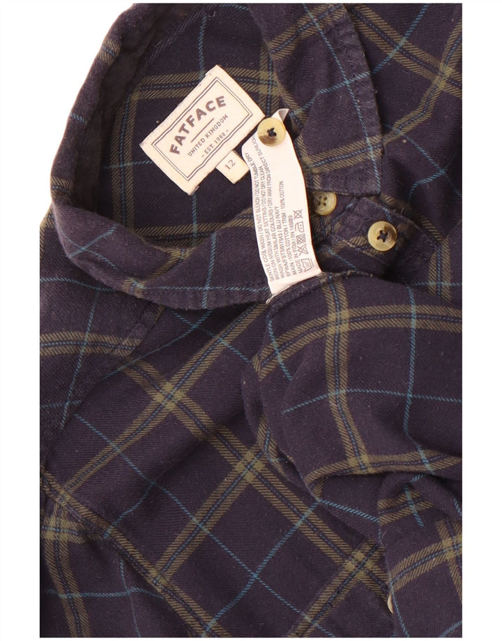 Fat Face Damen-Flanellhemd, UK 12, mittelblau, kariert, Baumwolle