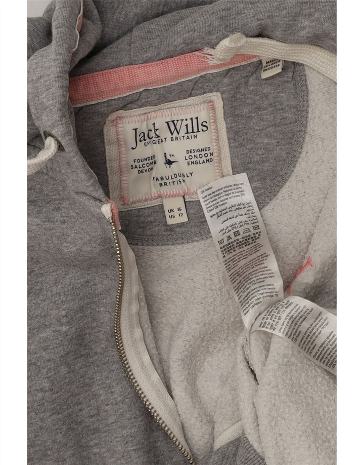 Jack Wills Damen-Kapuzenpullover mit Grafik, übergroß, mit Reißverschluss, Größe 40, Grau