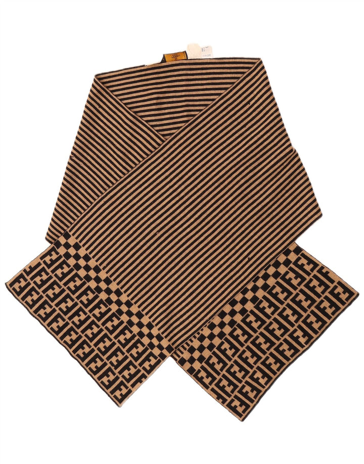 Fendi Damen Schal IT 42 Mittelbeige gestreifte Merinowolle Designer