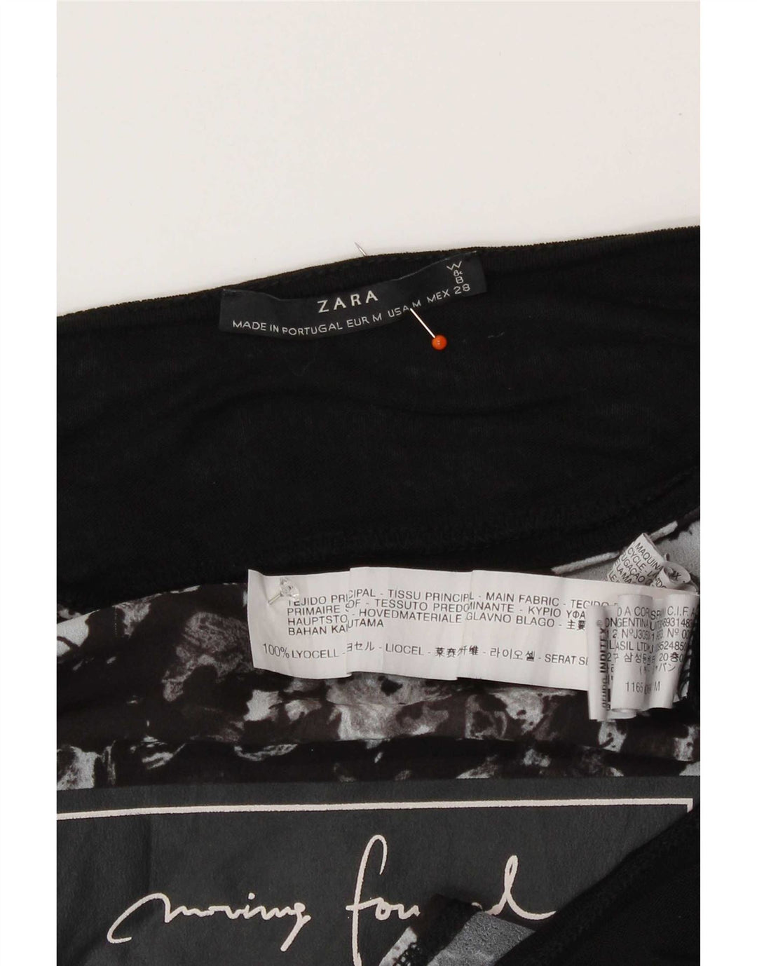 Zara Damen Graphic Top Langarm UK 14 Medium Schwarz Floral Polyester