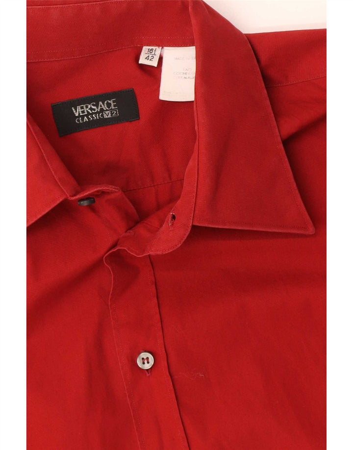 Versace Herrenhemd Größe 42 16 1/2 Große rote Baumwolle