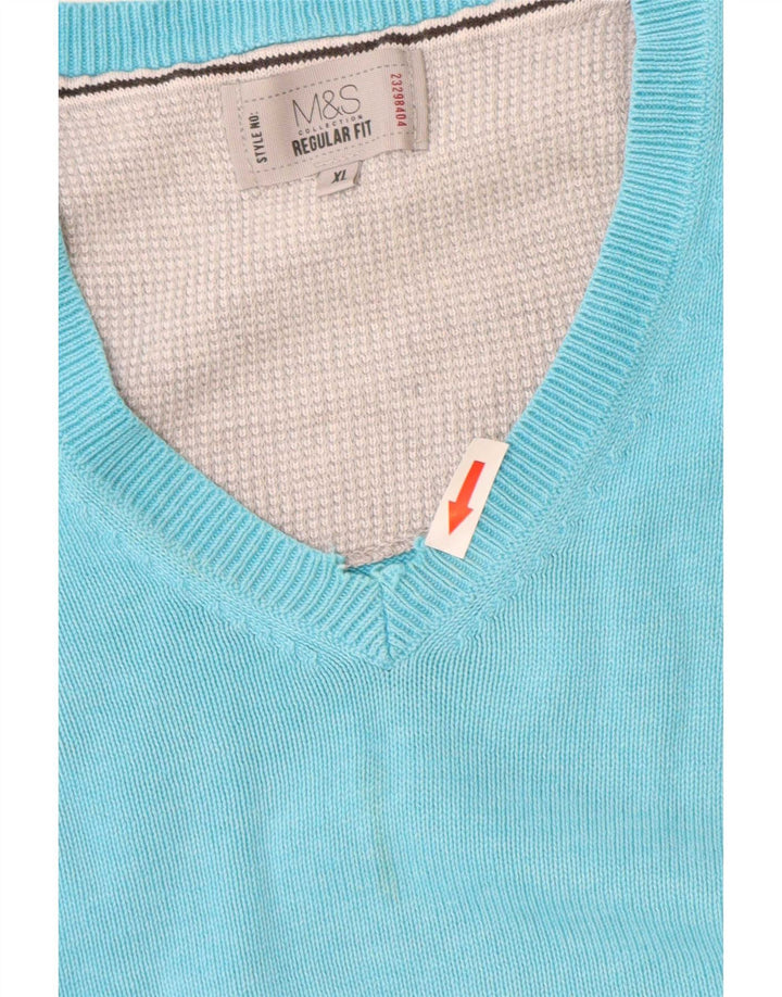Marks & Spencer Herren-Pullover mit normaler Passform und V-Ausschnitt, XL, Blau