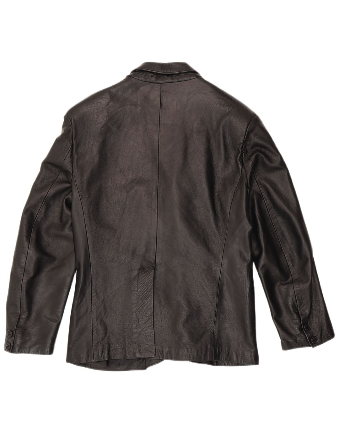 BARONE Herren 3-Knopf-Lederblazer IT 48 Mittelschwarzes Leder