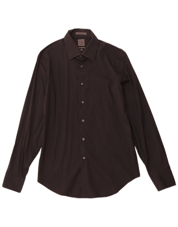 CALVIN KLEIN Herren Slim Fit Hemd Größe 39 15 1/2 Mittelschwarze Baumwolle