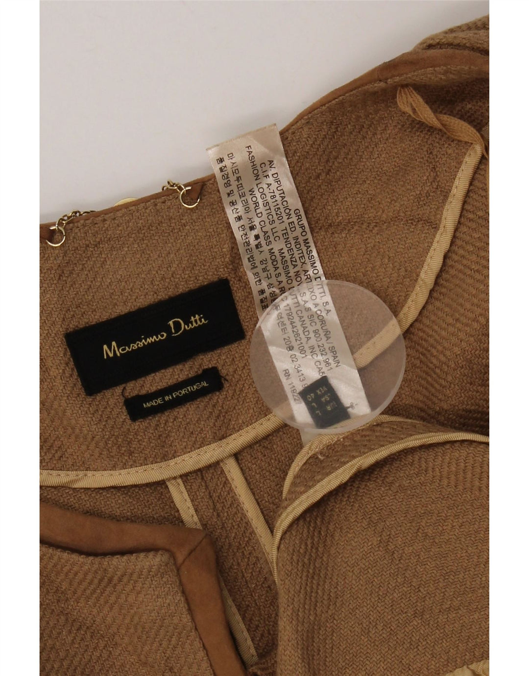 Massimo Dutti Damen-Blazer mit 3/4-Ärmeln, offen, UK 16, großes braunes Leinen