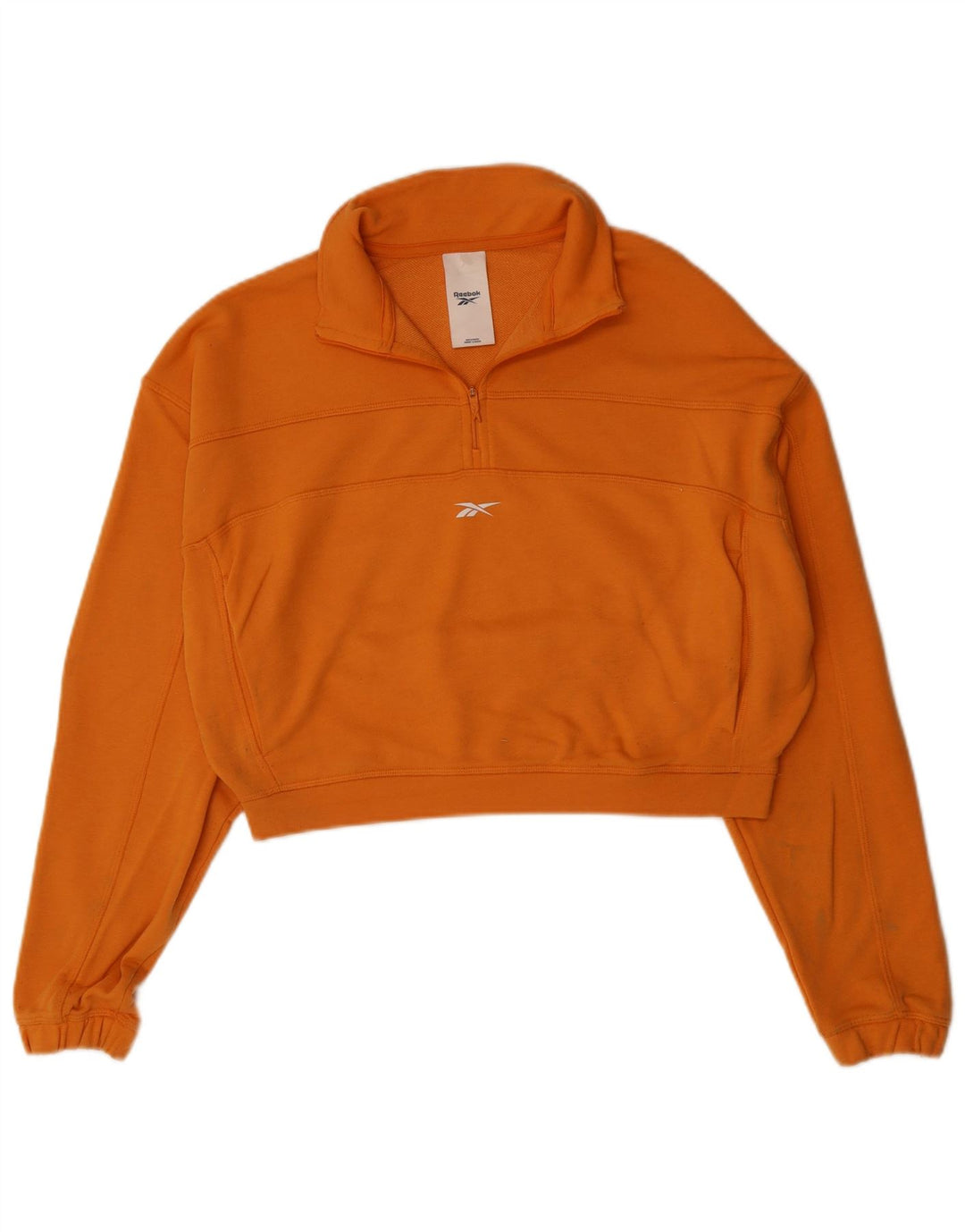 Reebok Damen Crop Zip Neck Sweatshirt Pullover UK 14 Medium Orange