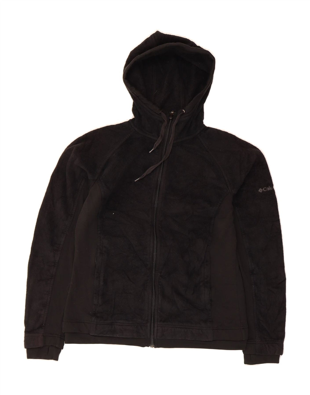 COLUMBIA Womens Hooded Fleece Jacket UK 14 Medium Black Polyester Vintage Columbia and Second-Hand Columbia from Messina Hembry 