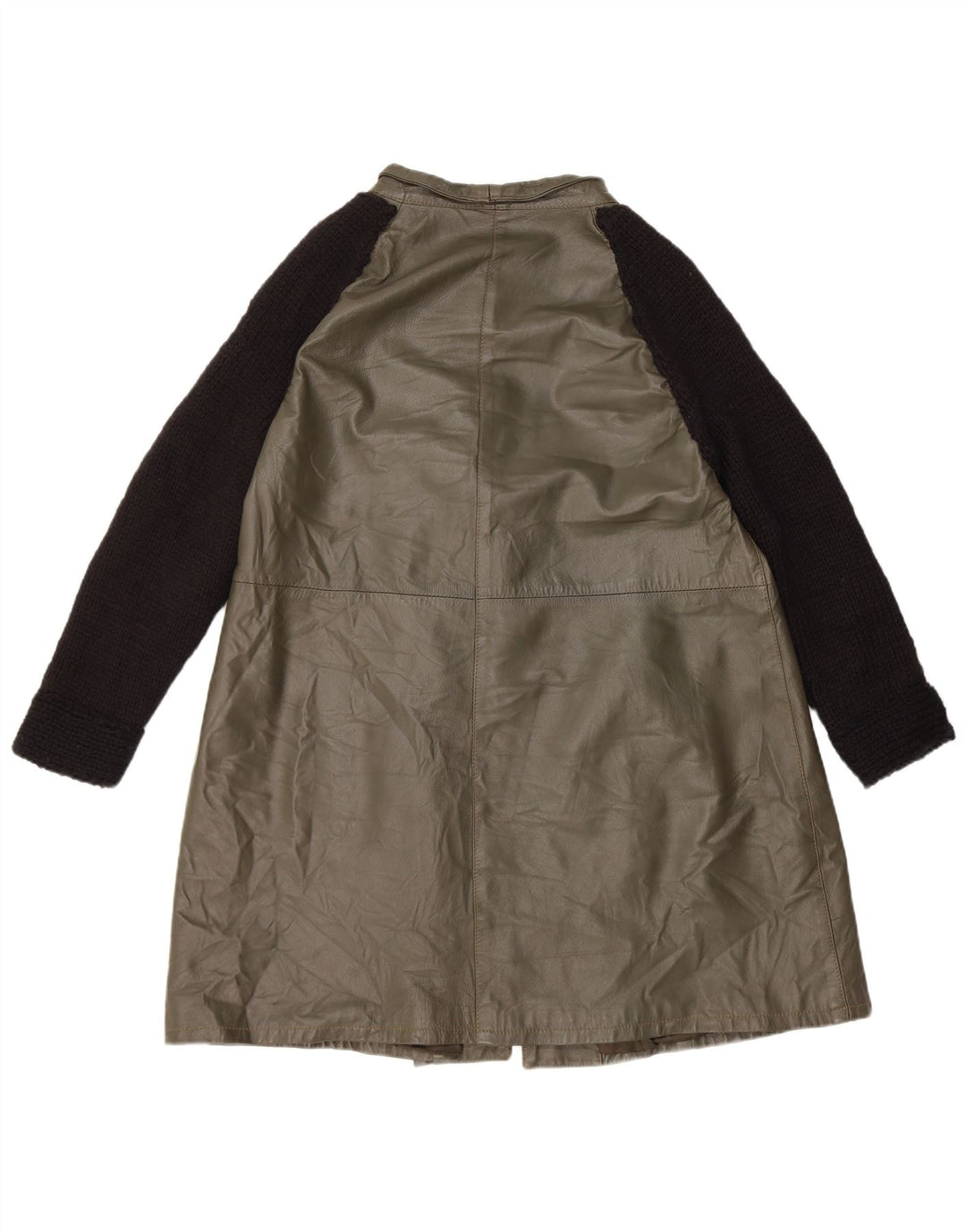 Vintage Damen Übergroßer Ledermantel IT 40 Kleines grünes Colourblock-Leder