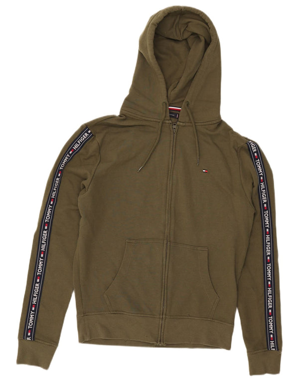 Tommy Hilfiger Damen-Kapuzenpullover mit grafischem Reißverschluss, UK 16, Größe L, Khaki, Baumwolle