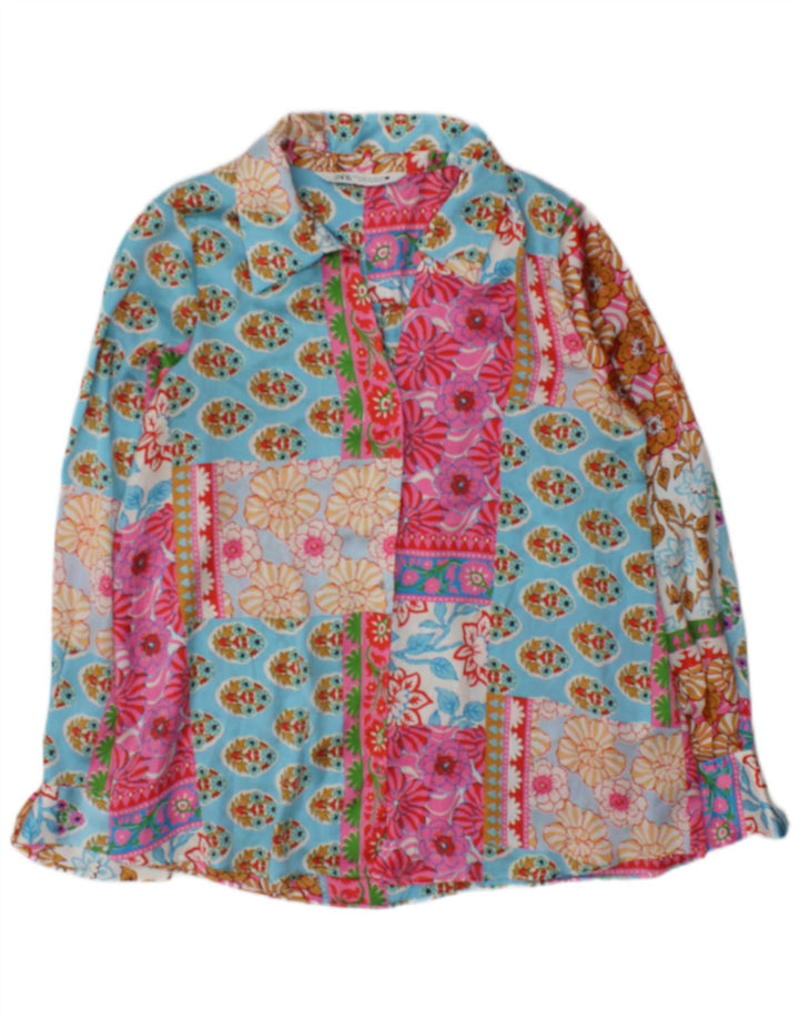 Zara Damen Langarm-Blusenoberteil UK 14 Medium Mehrfarbig Patchwork