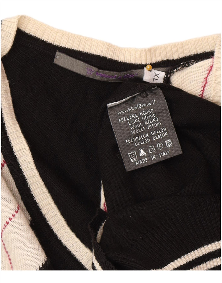 Vintage Herren V-Ausschnitt Pullover Pullover XL Schwarz Argyle/Diamond Wool
