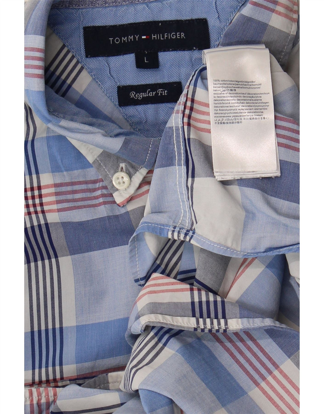 TOMMY HILFIGER Mens Regular Fit Shirt Large Blue Check Cotton Vintage Tommy Hilfiger and Second-Hand Tommy Hilfiger from Messina Hembry 