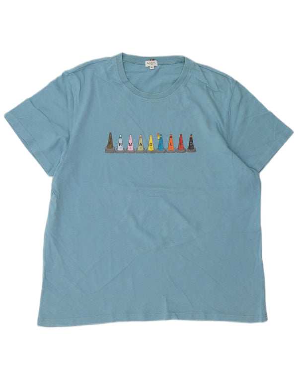 PAUL SMITH Herren Grafik T-Shirt Top XL Blau Baumwolle