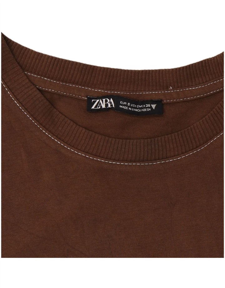 Zara Damen T-Shirt Top UK 10 Small Braun
