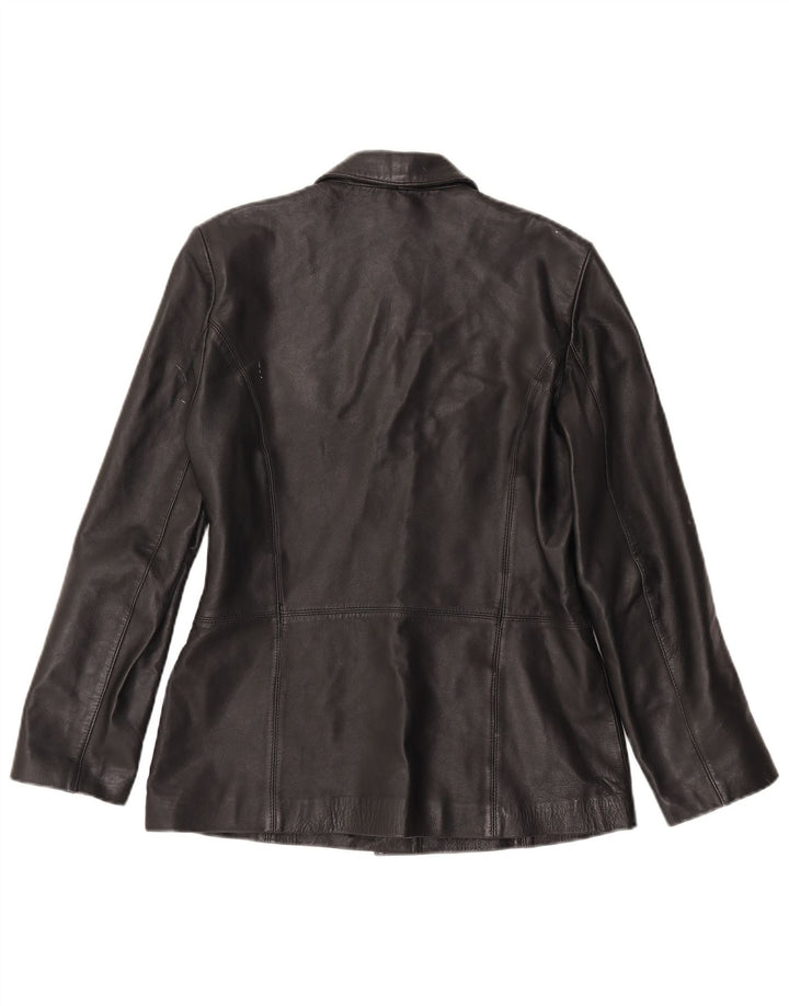 Vintage Damen 3 Knopf Leder Blazer Jacke UK 14 Großes schwarzes Leder