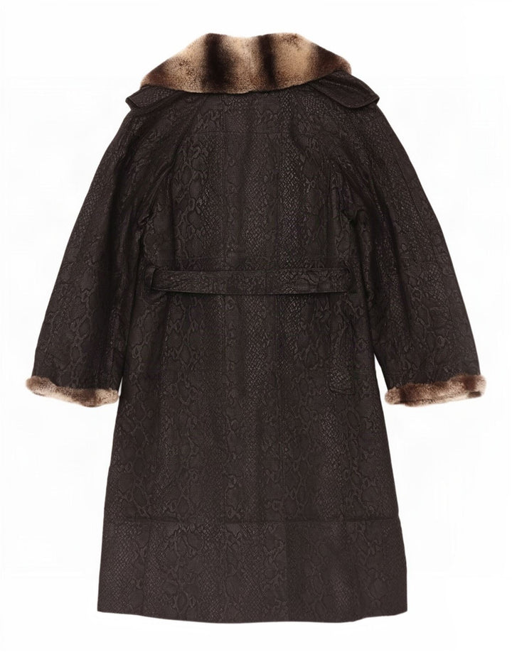 Vintage Damen Ledermantel UK 10 Kleiner schwarzer Tierdruck
