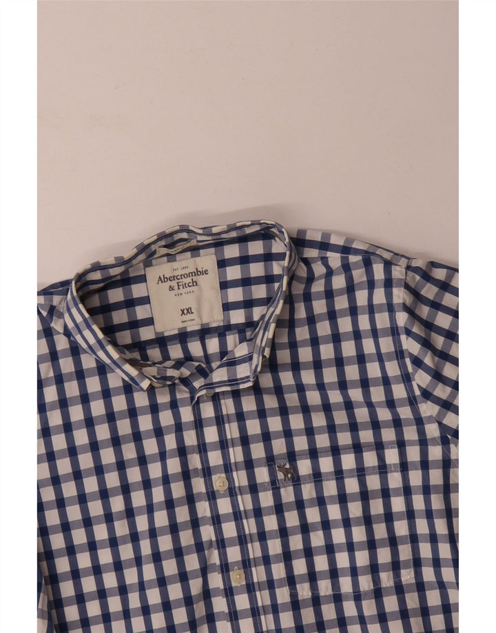 ABERCROMBIE & FITCH Herren-Muskelhemd 2XL, blaue Gingham-Baumwolle