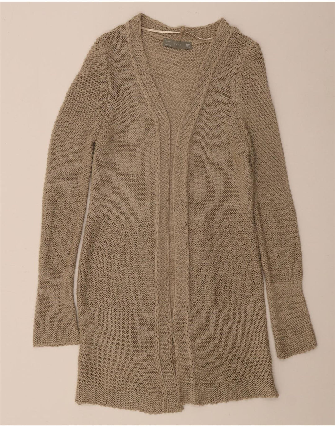 Zara Damen-Strickjacke, übergroß, lang geschnitten, offen, Gr. 14, Mittelbeige