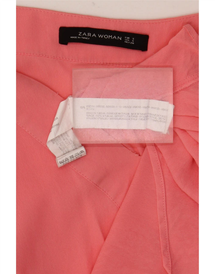 Zara Damen Langarm-Tunika-Oberteil UK 10 Small Rosa Viskose