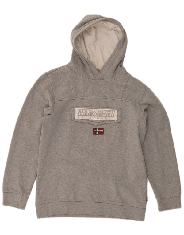 Napapijri Boys Graphic Hoodie Jumper 13-14 Years Grey Flecked Cotton