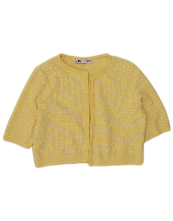 Zara Womens Crop 1/2 Sleeve Open Bolero Jumper UK 10 Small Yellow Check