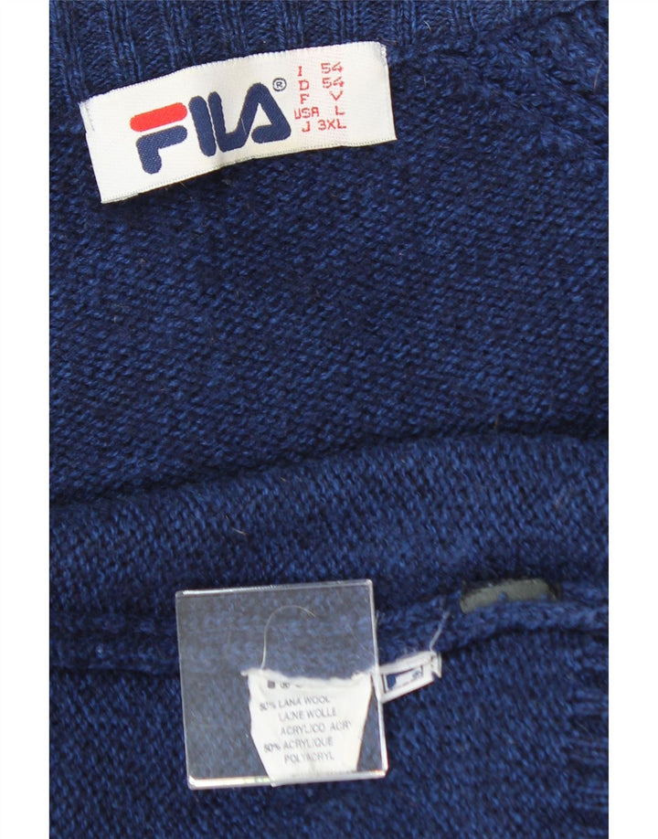 FILA Mens V-Neck Jumper Sweater Large Navy Blue Wool Vintage Fila and Second-Hand Fila from Messina Hembry 
