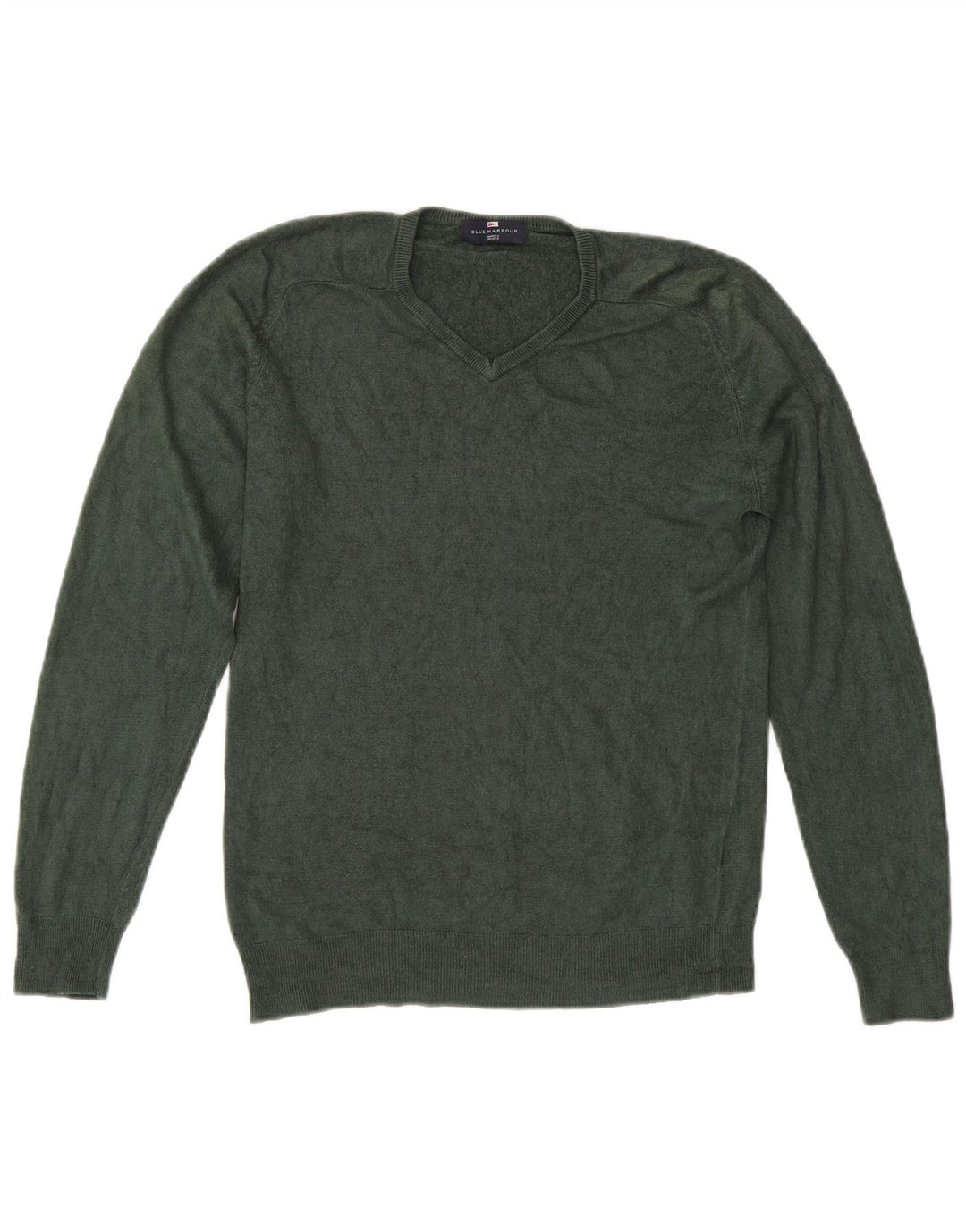 Marks & Spencer Herren Blue Harbor V-Ausschnitt Pullover Pullover Small Grün Acryl