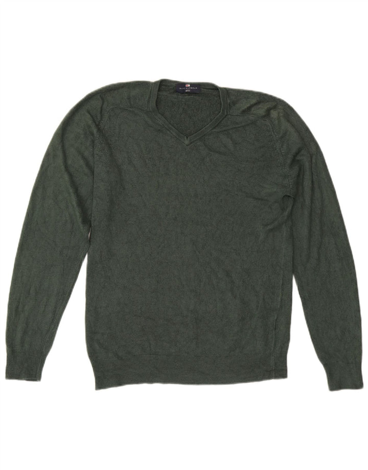Marks & Spencer Herren Blue Harbor V-Ausschnitt Pullover Pullover Small Grün Acryl