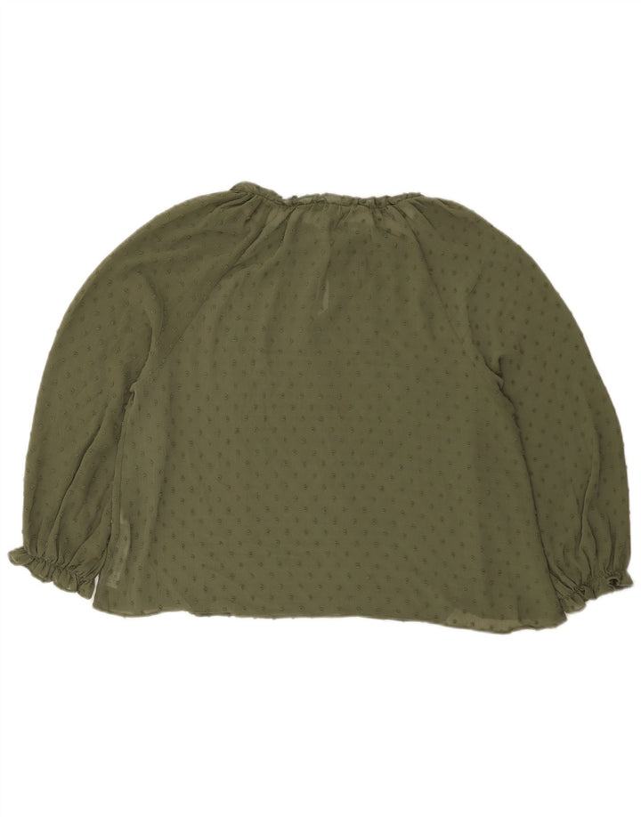 Durchsichtiges Damen-Blusenoberteil mit 3/4-Ärmeln von Zara, UK-Größe 44, mittleres Khaki mit Flecken