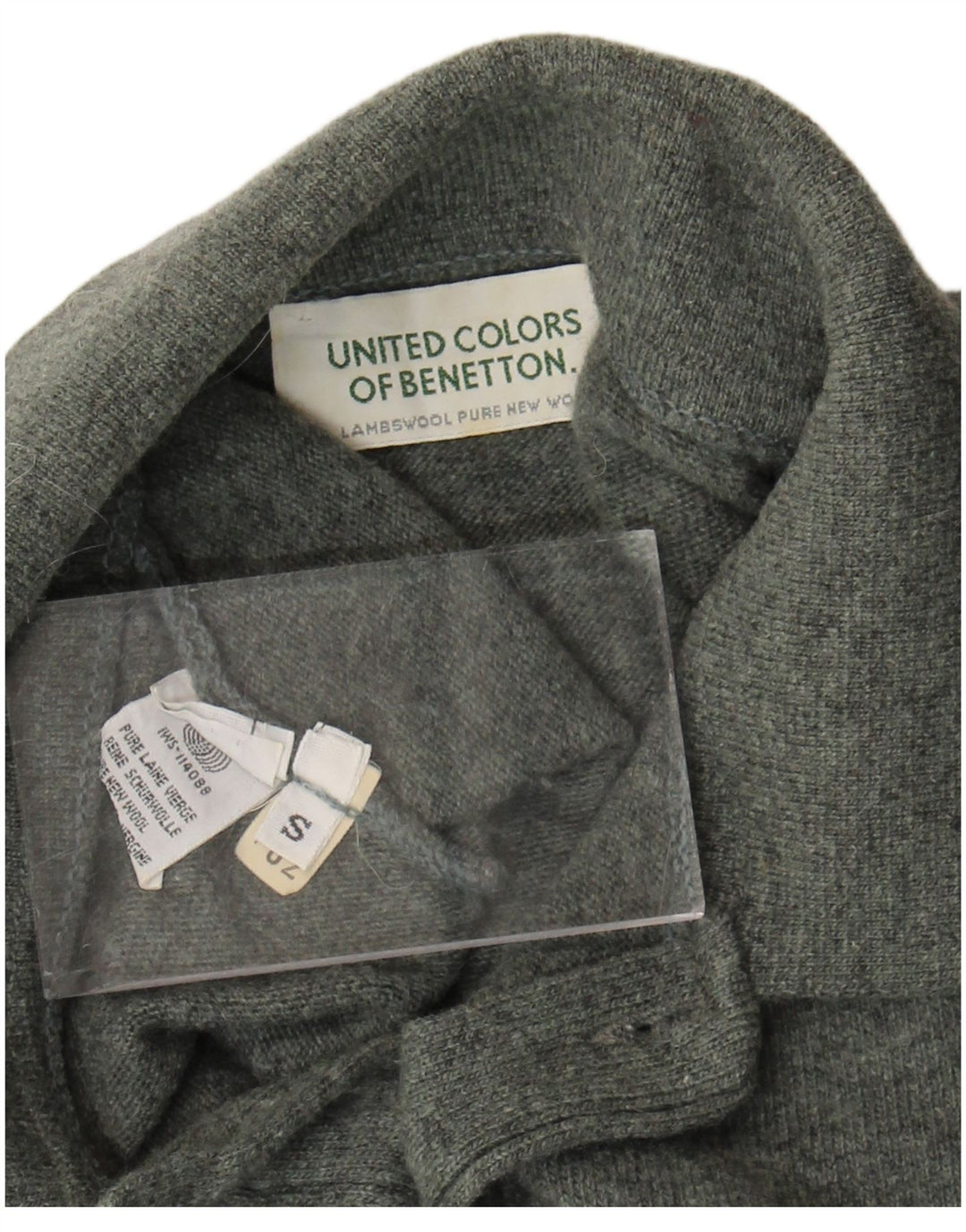 Benetton Herren-Pullover mit Rollkragen, Größe S, grüne Schurwolle