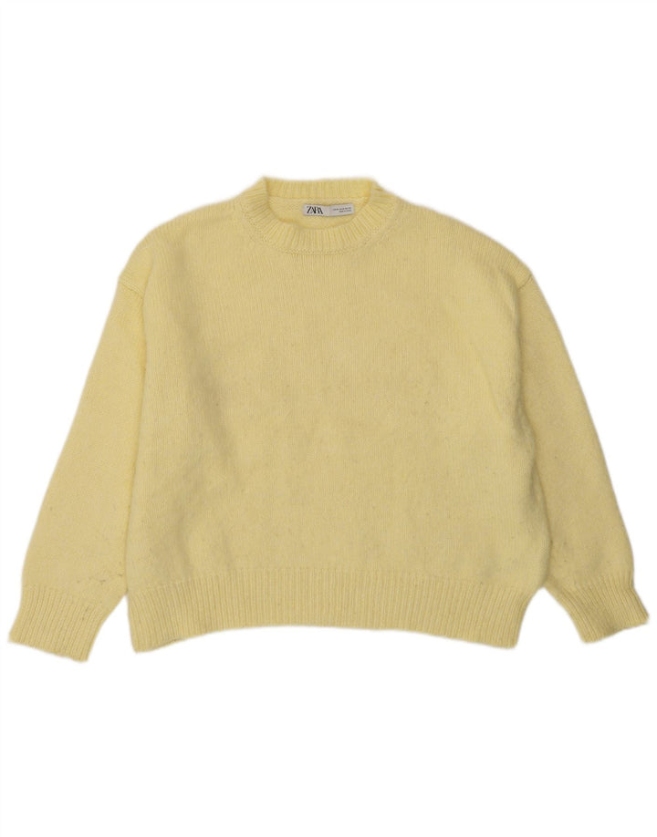 Zara Damen Crop Oversized Pullover mit Rundhalsausschnitt, Gr. 14, Mittelgelb