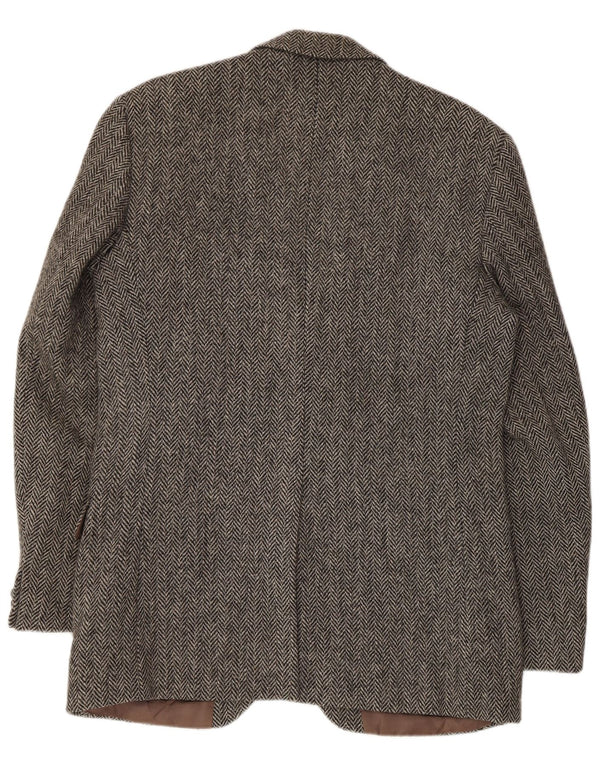 HARRIS TWEED Herren-Blazer mit 2 Knöpfen, UK 40, große graue Wolle mit Fischgrätenmuster