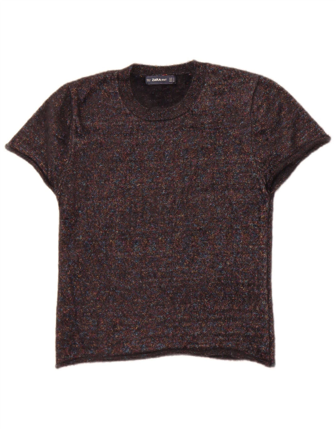 Zara Damen Crop Pullover mit Rundhalsausschnitt, Gr. 12, mittelschwarz gefleckt