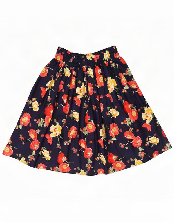 Vintage Womens Pleated A-Line Skirt UK 10 Small W28 Navy Blue Floral Cotton