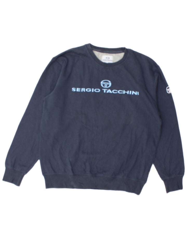 SERGIO TACCHINI Grafischer Herren-Sweatshirt-Pullover, mittlere marineblaue Baumwolle