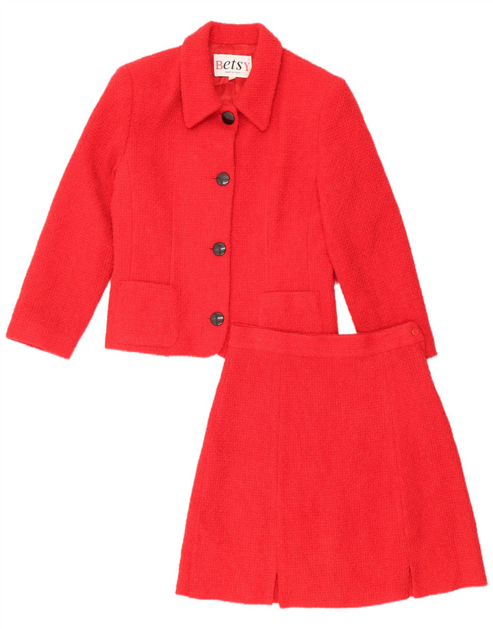 Vintage Damen 4-Knopf-2-teiliges Rock-Set UK 12 Medium W28 Rote Wolle